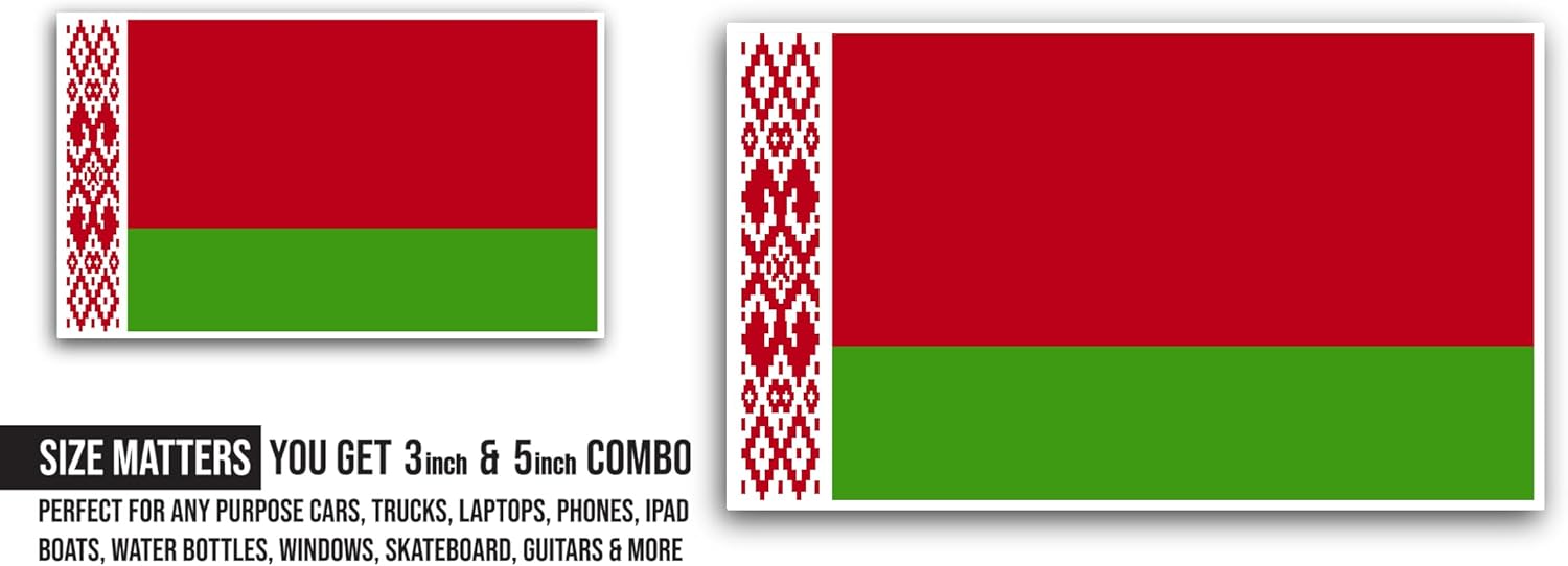 2 (Pieces) 3" and 5" Belarus Flag Sticker, Waterproof Vinyl Decals for Many Purpose Like Cars, Trucks, Laptops, Phones, Windows and More