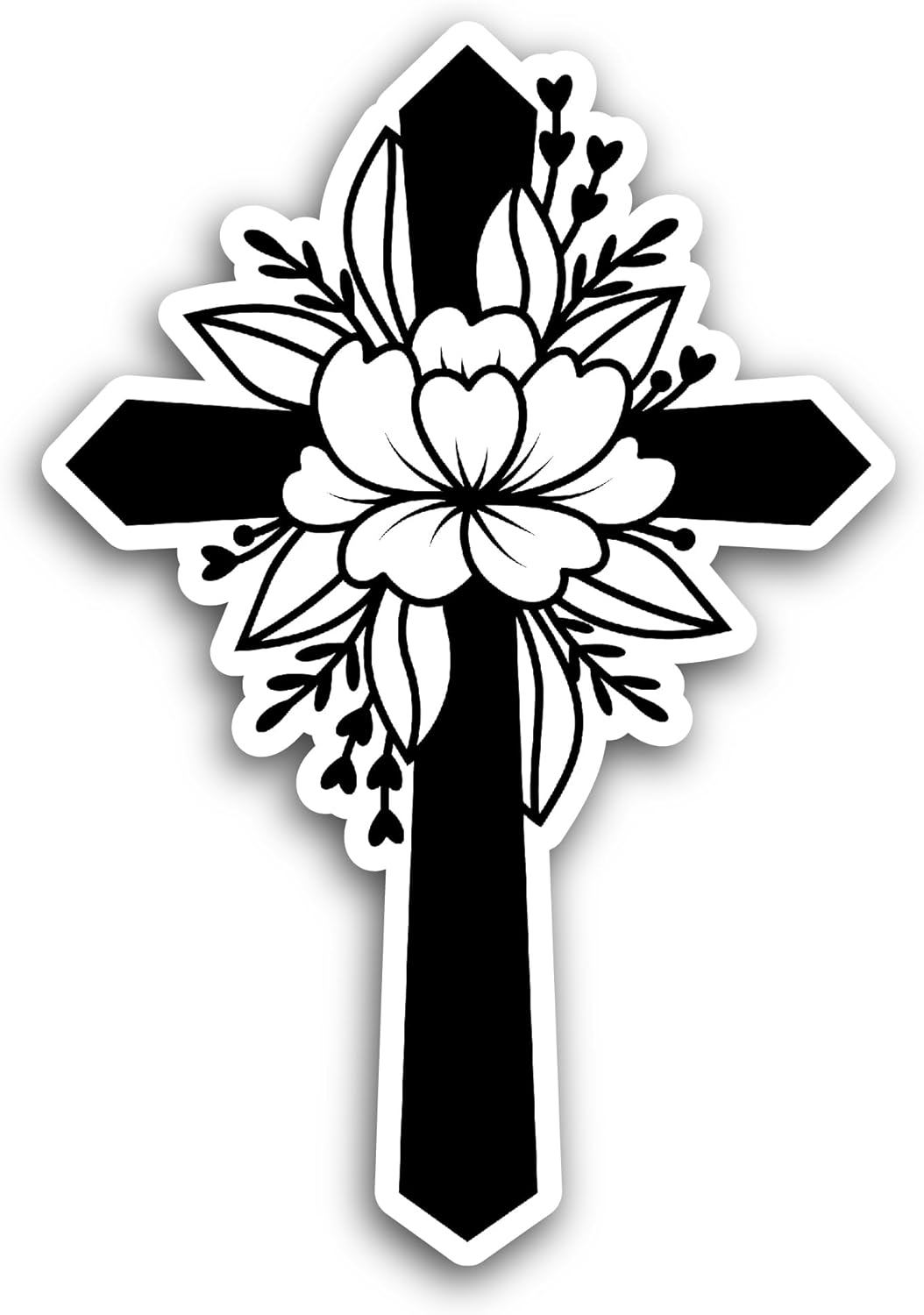 2 (Pieces) 3" and 5" Floral Cross Sticker, Waterproof Vinyl Decals for Many Purpose Like Cars, Trucks, Laptops, Phones, Windows and More