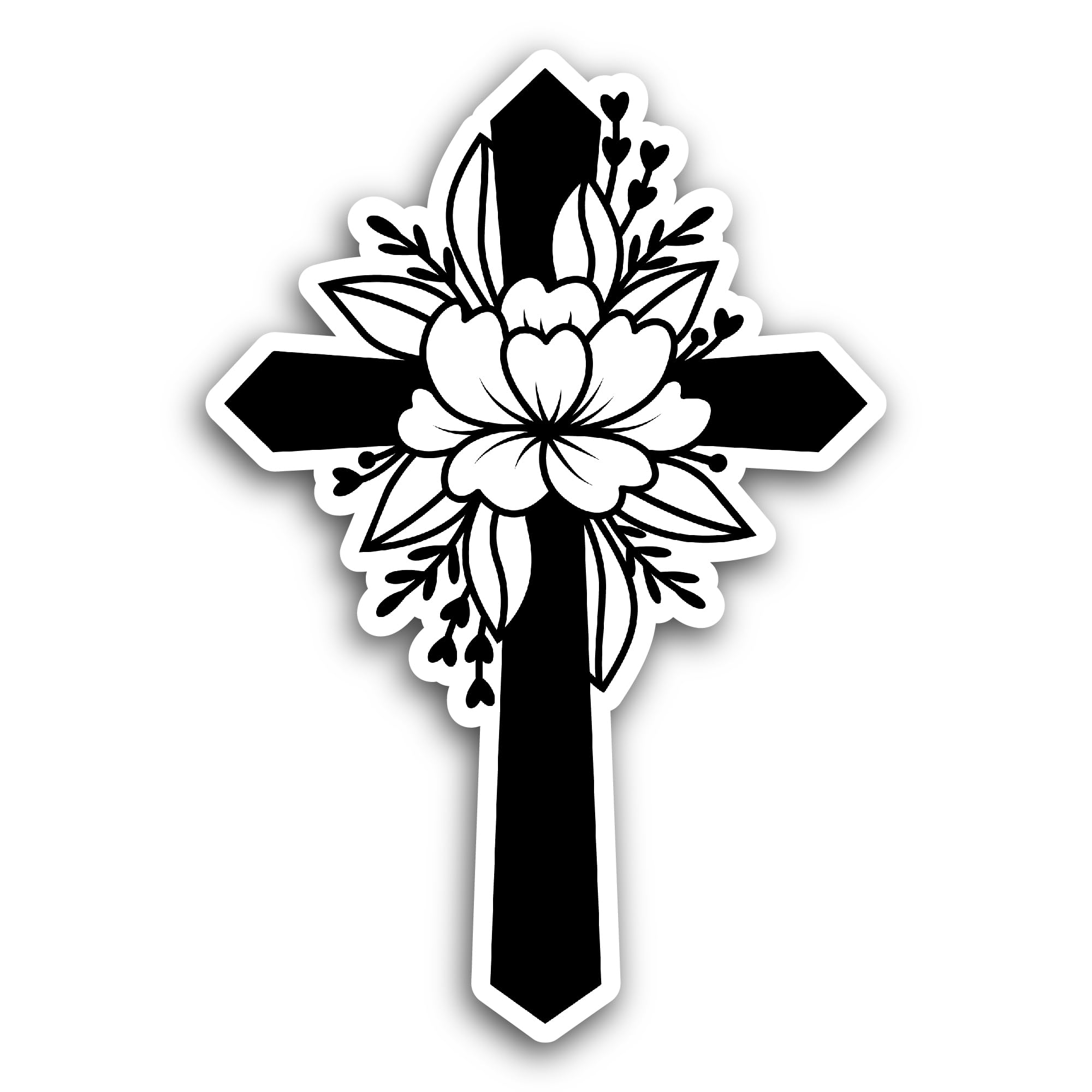 2 (Pieces) 3" and 5" Floral Cross Sticker, Waterproof Vinyl Decals for Many Purpose Like Cars, Truck