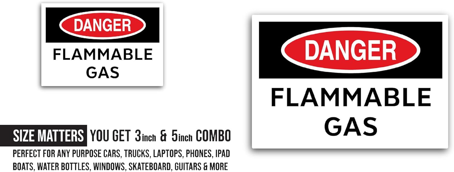 2 (Pieces) 3" and 5" Danger Flammable Gas Sticker, Waterproof Vinyl Decals for Many Purpose Like Cars, Trucks, Laptops, Phones, Windows and More