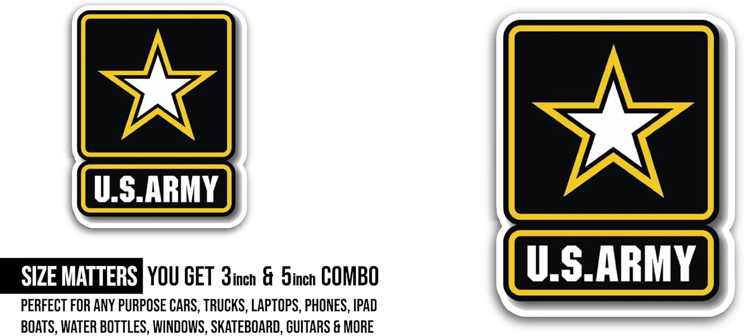 2 (Pieces) 3" and 5" U.S.Army Sticker, Waterproof Vinyl Decals for Many Purpose Like Cars, Trucks, Laptops, Phones, Windows and More