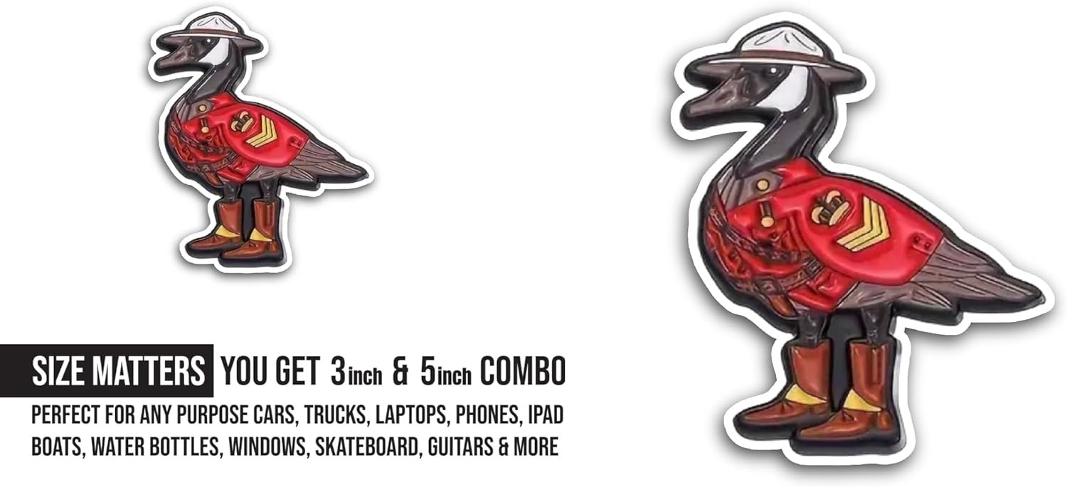 2 (Pieces) 3" and 5" Goose Wearing Hat Sticker, Waterproof Vinyl Decals for Many Purpose Like Cars, Trucks, Laptops, Phones, Windows and More