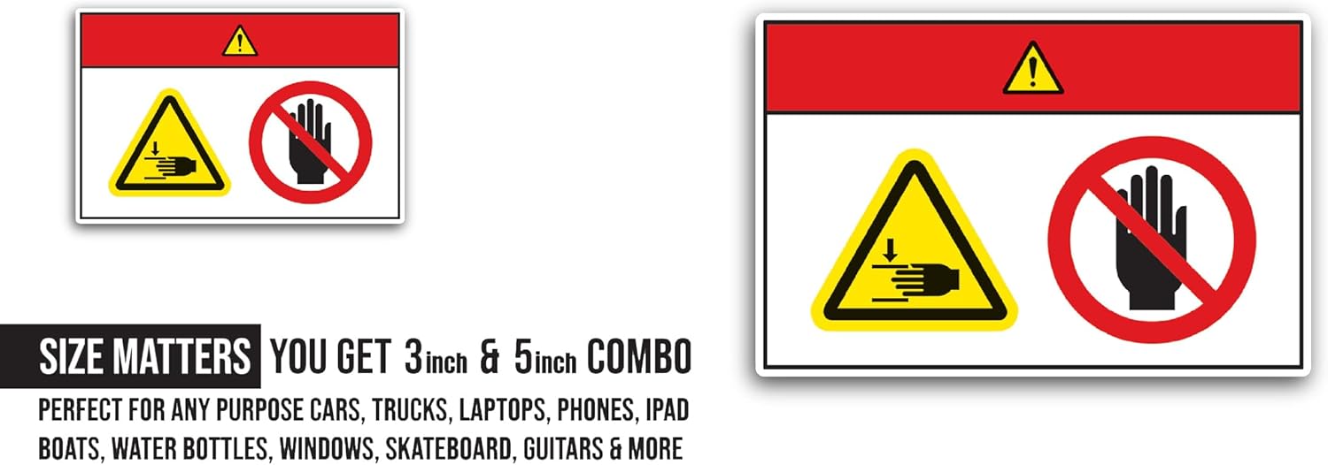 2 (Pieces) 3" and 5" Danger/Crush Hazard Label Sticker, Waterproof Vinyl Decals for Many Purpose Like Cars, Trucks, Laptops, Phones, Windows and More