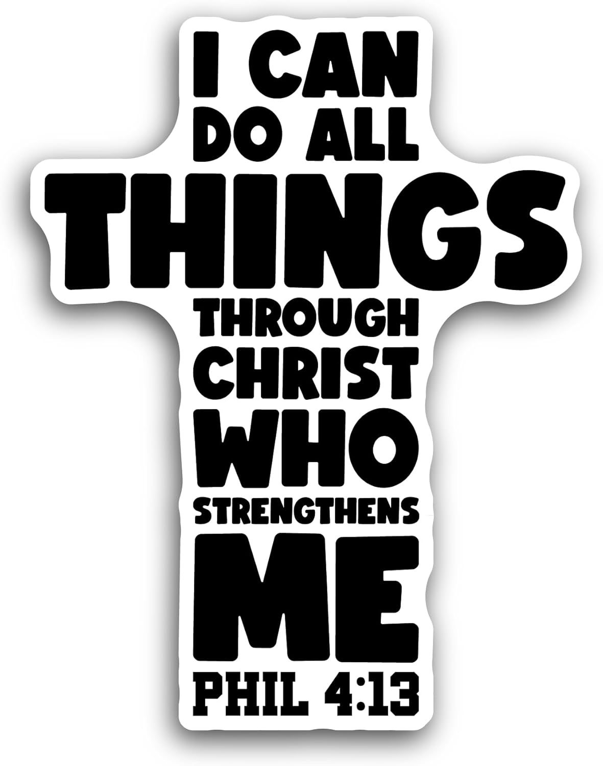 2 (Pieces) 3" and 5" I Can Do All Things Through Christ Text in Cross Sticker, Waterproof Vinyl Decals for Many Purpose Like Cars, Trucks, Laptops, Phones, Windows and More