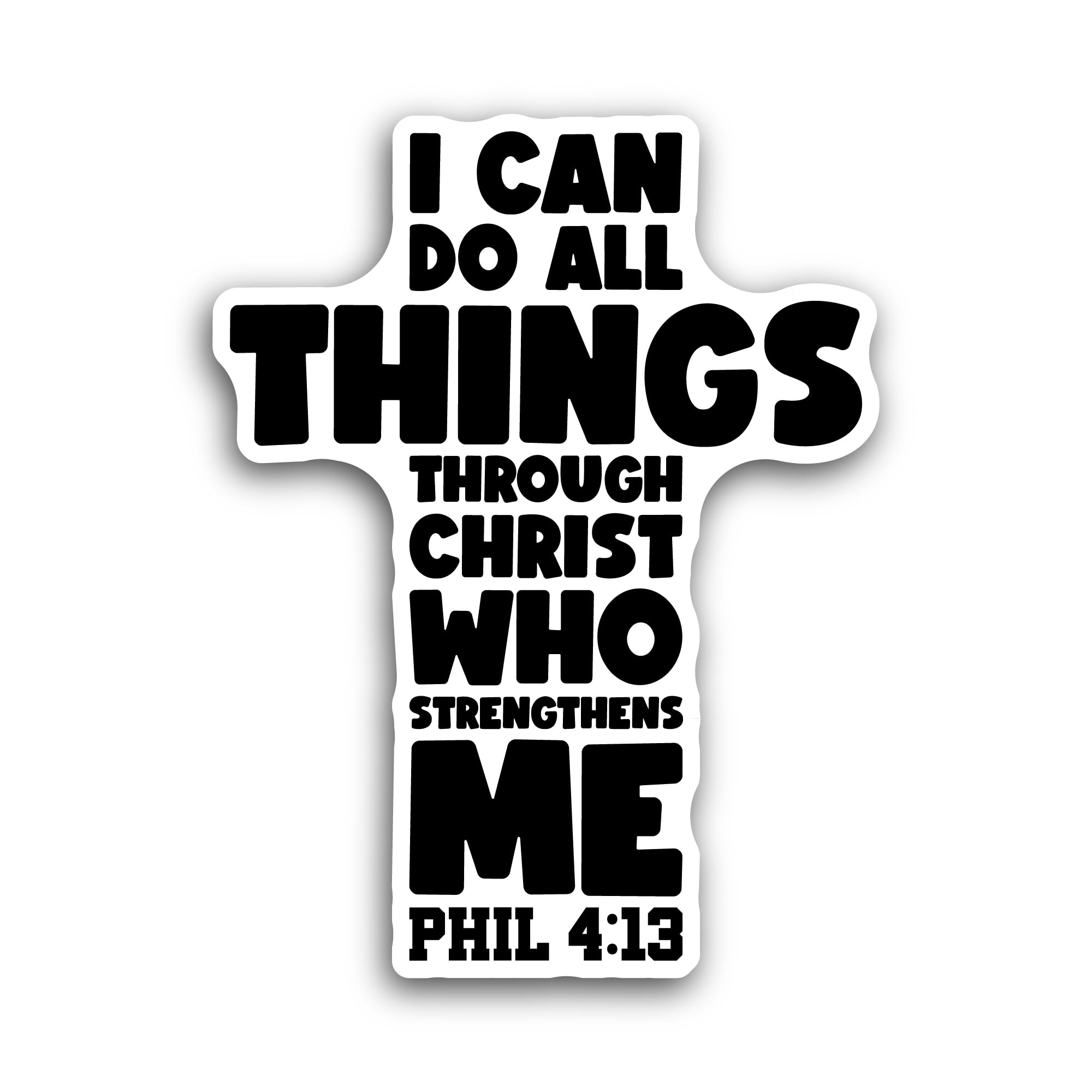 2 (Pieces) 3" and 5" I Can Do All Things Through Christ Text in Cross Sticker, Waterproof Vinyl Deca