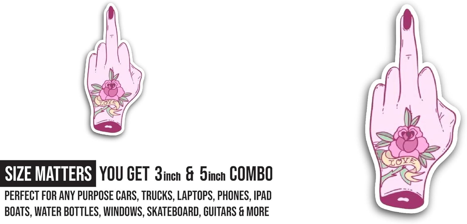 2 (Pieces) 3" and 5" Hand with Art Sticker, Waterproof Vinyl Decals for Many Purpose Like Cars, Trucks, Laptops, Phones, Windows and More