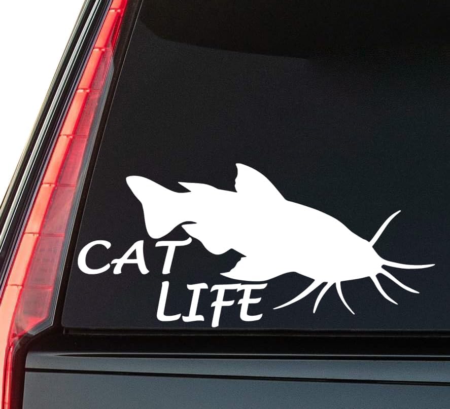 Cat Life Window Vinyl Decal Sticker 6" (White), Waterproof Vinyl Decals for Many Purpose Like Cars, Trucks, Laptops, Phones, Windows and More