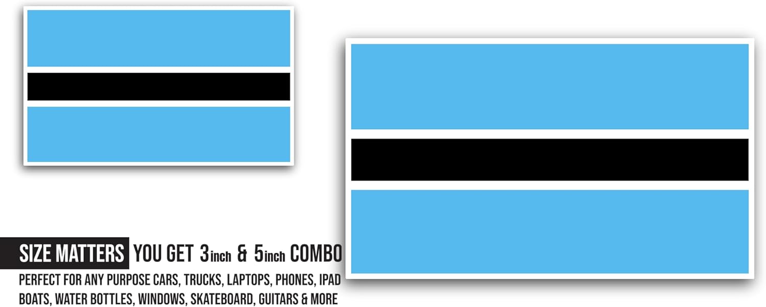 2 (Pieces) 3" and 5" Botswana Flag Sticker, Waterproof Vinyl Decals for Many Purpose Like Cars, Trucks, Laptops, Phones, Windows and More