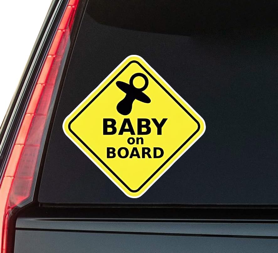 Baby On Board Cute Yellow Sign Window Vinyl Decal Sticker 6" (White), Waterproof Vinyl Decals for Many Purpose Like Cars, Trucks, Laptops, Phones, Windows and More