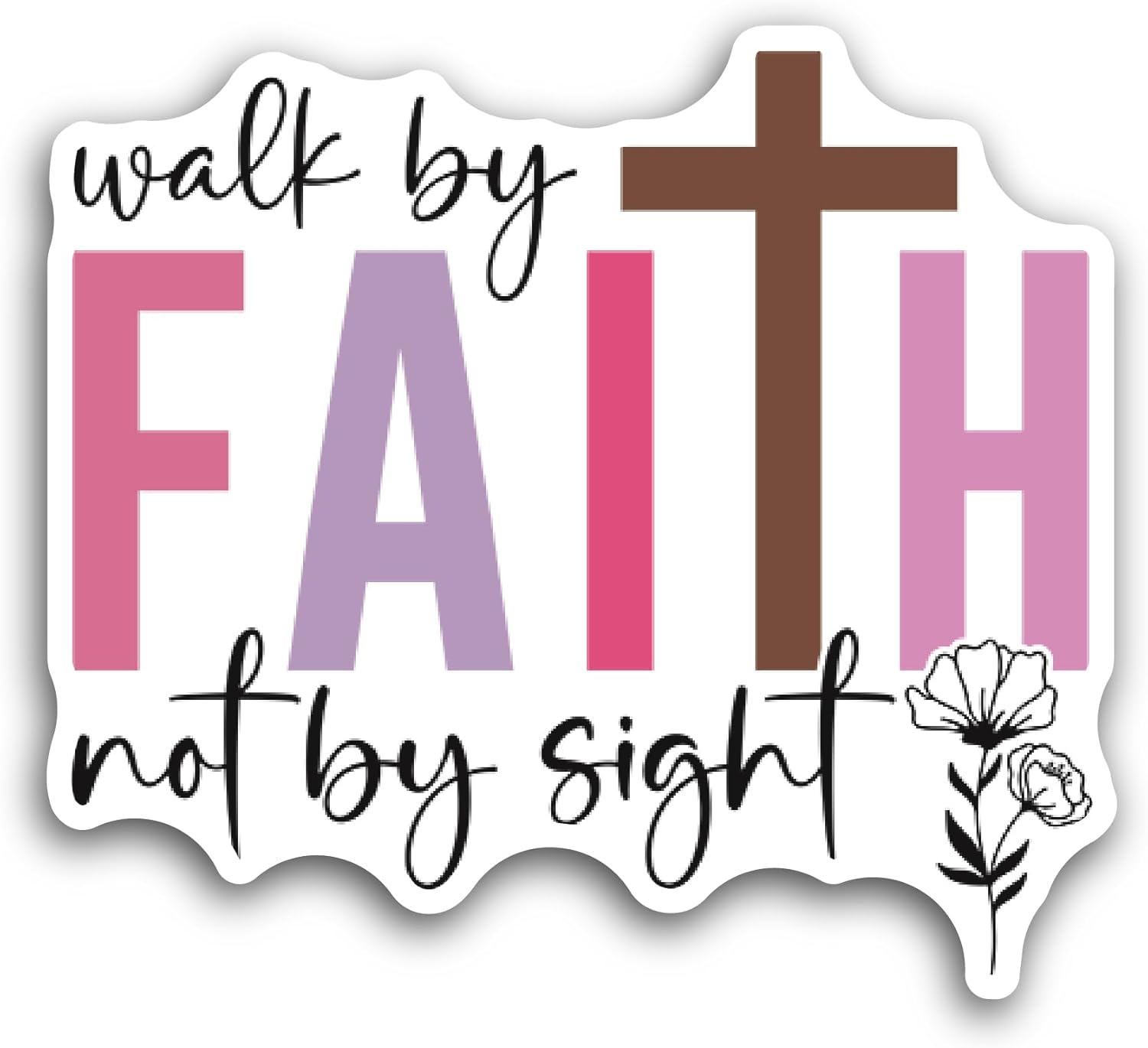 2 (Pieces) 3" and 5" Walk by Faith Not by Sight Sticker, Waterproof Vinyl Decals for Many Purpose Like Cars, Trucks, Laptops, Phones, Windows and More