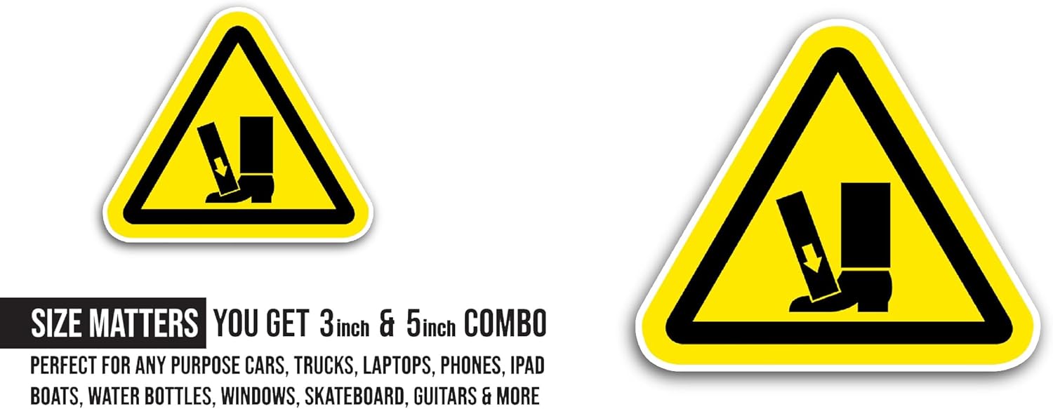 2 (Pieces) 3" and 5" Foot Danger of Pinching Sign Sticker, Waterproof Vinyl Decals for Many Purpose Like Cars, Trucks, Laptops, Phones, Windows and More