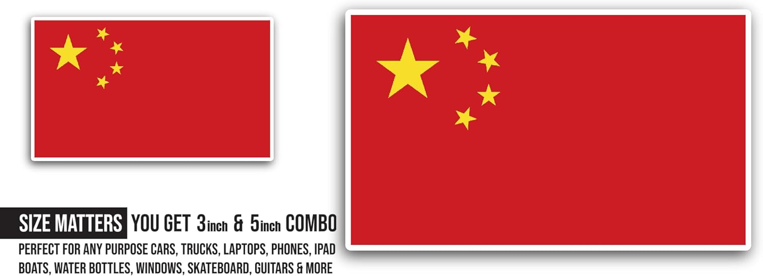 2 (Pieces) 3" and 5" China Flag Sticker, Waterproof Vinyl Decals for Many Purpose Like Cars, Trucks, Laptops, Phones, Windows and More