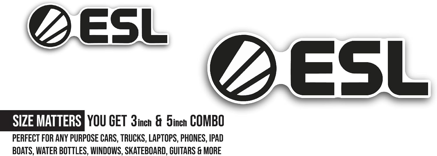 2 (Pieces) 3" and 5" ESL Sticker, Waterproof Vinyl Decals for Many Purpose Like Cars, Trucks, Laptops, Phones, Windows and More