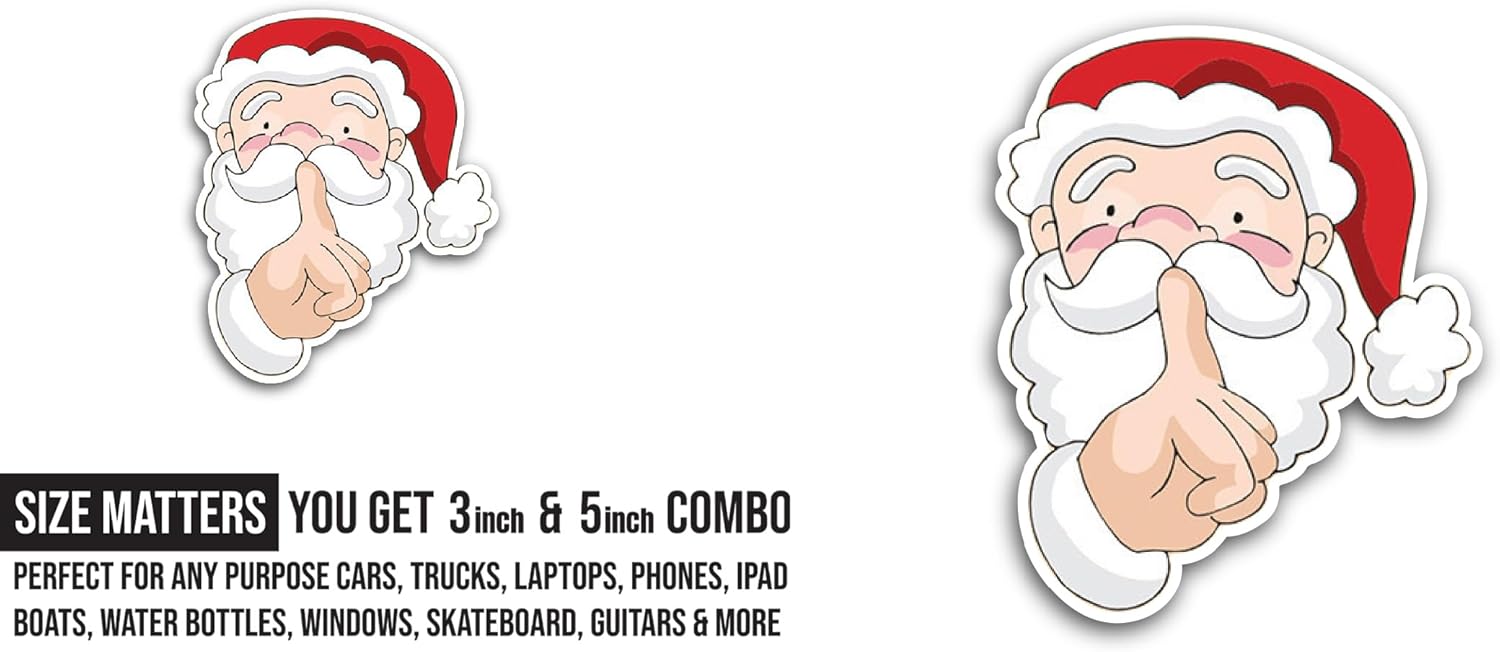 2 (Pieces) 3" and 5" Santa Face Sticker, Waterproof Vinyl Decals for Many Purpose Like Cars, Trucks, Laptops, Phones, Windows and More
