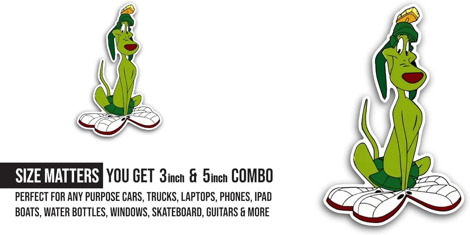 2 (Pieces) 3" and 5" Cartoon Green Dog Sticker, Waterproof Vinyl Decals for Many Purpose Like Cars, Trucks, Laptops, Phones, Windows and More