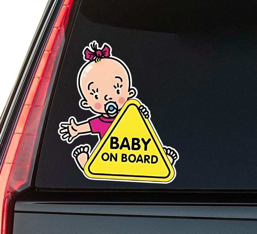 Baby on Board Cute Sign Window Vinyl Decal Sticker 6" (White), Waterproof Vinyl Decals for Many Purpose Like Cars, Trucks, Laptops, Phones, Windows and More
