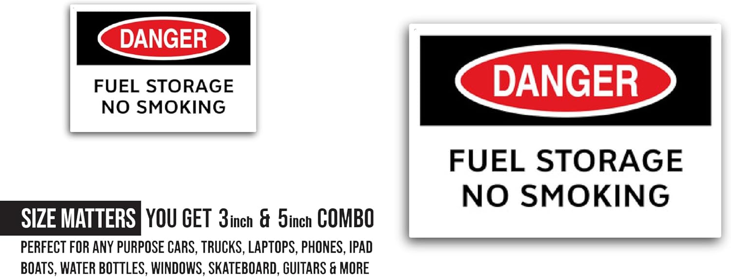 2 (Pieces) 3" and 5" Fuel Storage No Smoking Sticker, Waterproof Vinyl Decals for Many Purpose Like Cars, Trucks, Laptops, Phones, Windows and More