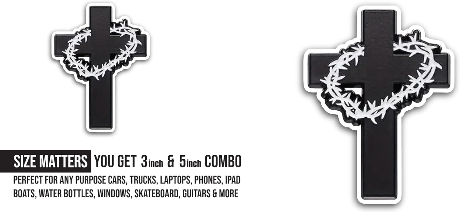 2 (Pieces) 3" and 5" Jesus Cross Sticker, Waterproof Vinyl Decals for Many Purpose Like Cars, Trucks, Laptops, Phones, Windows and More