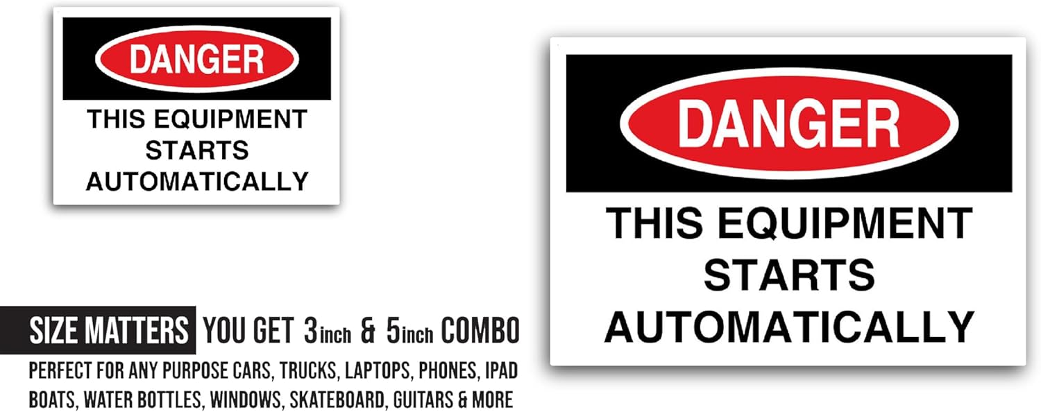 2 (Pieces) 3" and 5" This Equipment Starts Sticker, Waterproof Vinyl Decals for Many Purpose Like Cars, Trucks, Laptops, Phones, Windows and More