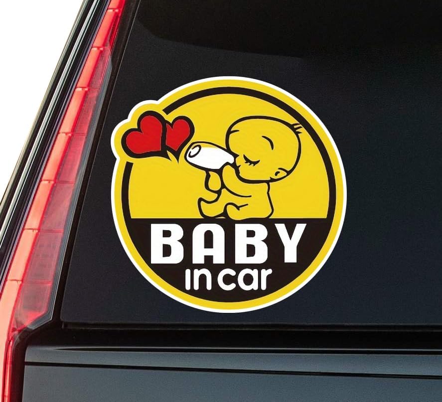 Baby in Car Yellow Window Vinyl Decal Sticker 6" (White), Waterproof Vinyl Decals for Many Purpose Like Cars, Trucks, Laptops, Phones, Windows and More