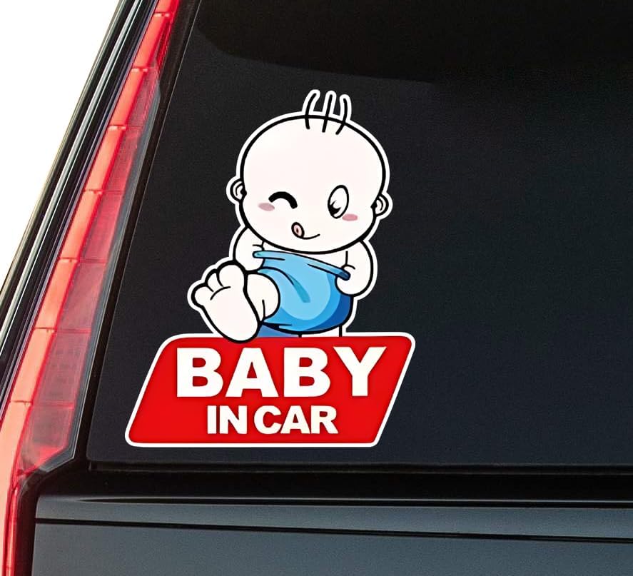 Baby in Car Window Vinyl Decal Sticker 6" (White), Waterproof Vinyl Decals for Many Purpose Like Cars, Trucks, Laptops, Phones, Windows and More