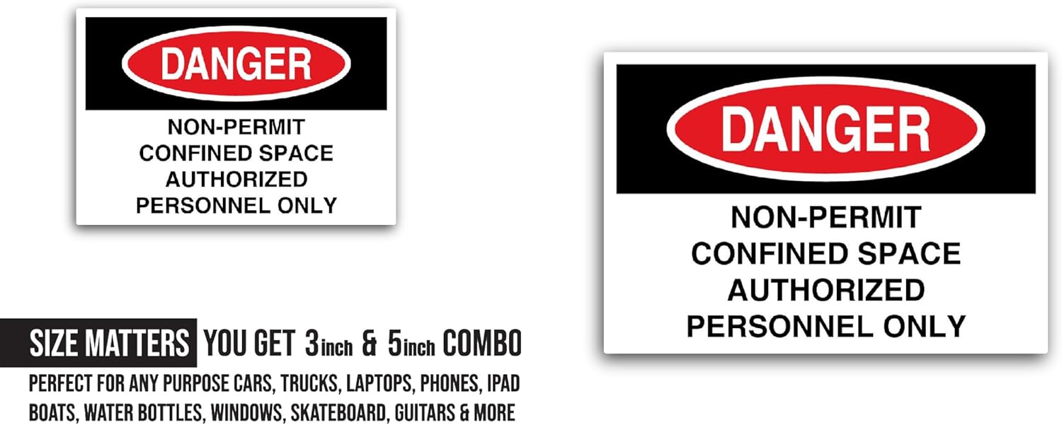 2 (Pieces) 3" and 5" Danger Non-Permit Sticker, Waterproof Vinyl Decals for Many Purpose Like Cars, Trucks, Laptops, Phones, Windows and More