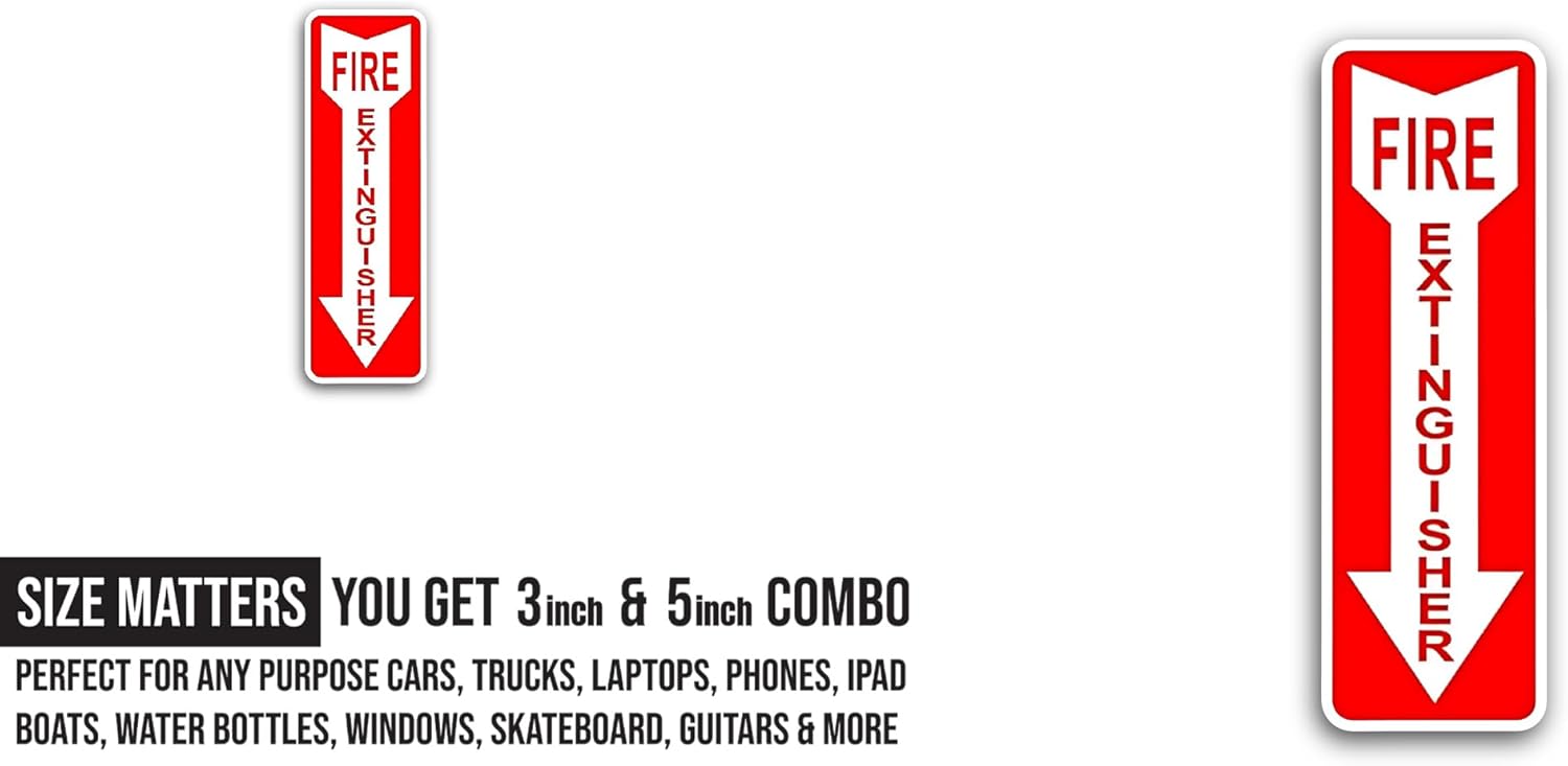 2 (Pieces) 3" and 5" Fire Extinguisher Signs Sticker, Waterproof Vinyl Decals for Many Purpose Like Cars, Trucks, Laptops, Phones, Windows and More