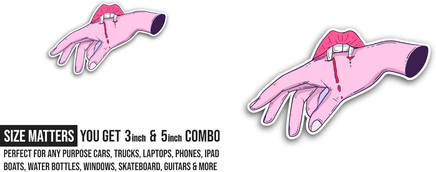 2 (Pieces) 3" and 5" Pink Halloween Hand Sticker, Waterproof Vinyl Decals for Many Purpose Like Cars, Trucks, Laptops, Phones, Windows and More