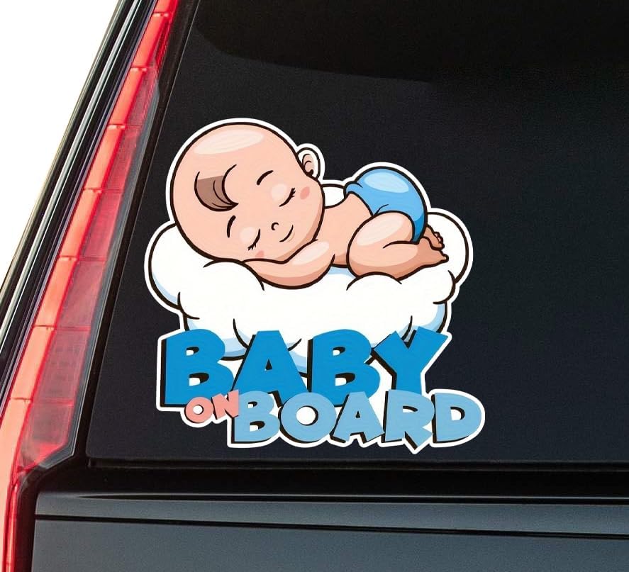 Sleeping Baby On Board Window Vinyl Decal Sticker 6" (White), Waterproof Vinyl Decals for Many Purpose Like Cars, Trucks, Laptops, Phones, Windows and More