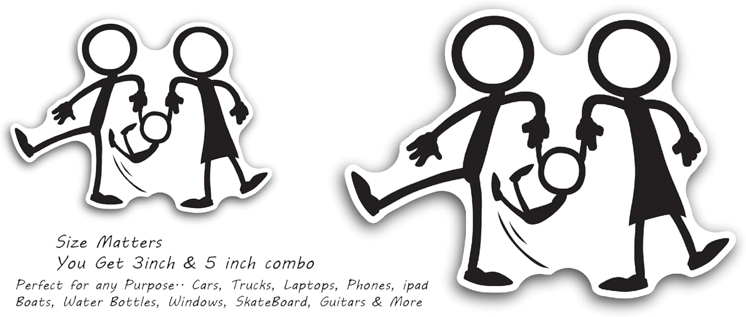 2 (Pieces) 3" and 5" Couple Holding Their Kid Decal Sticker, Waterproof Vinyl Decals for Many Purpose Like Cars, Trucks, Laptops, Phones, Windows and More
