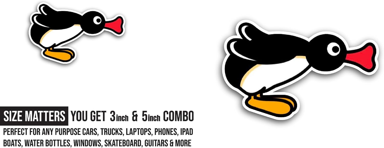 2 (Pieces) 3" and 5" Cute Cart00n Penguin Sticker, Waterproof Vinyl Decals for Many Purpose Like Cars, Trucks, Laptops, Phones, Windows and More