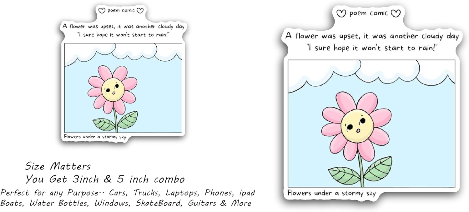 2 (Pieces) 3" and 5" Cartoon Flower with Face Sticker, Waterproof Vinyl Decals for Many Purpose Like Cars, Trucks, Laptops, Phones, Windows and More