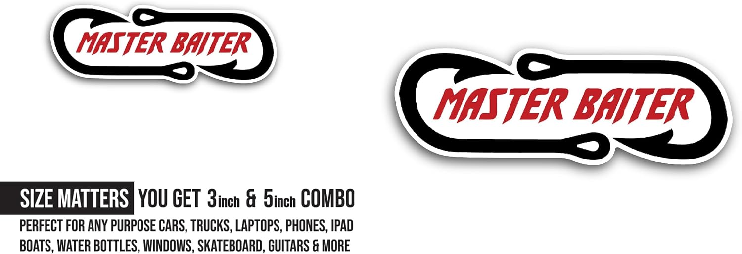 2 (Pieces) 3" and 5" Master Baiter Sticker, Waterproof Vinyl Decals for Many Purpose Like Cars, Trucks, Laptops, Phones, Windows and More