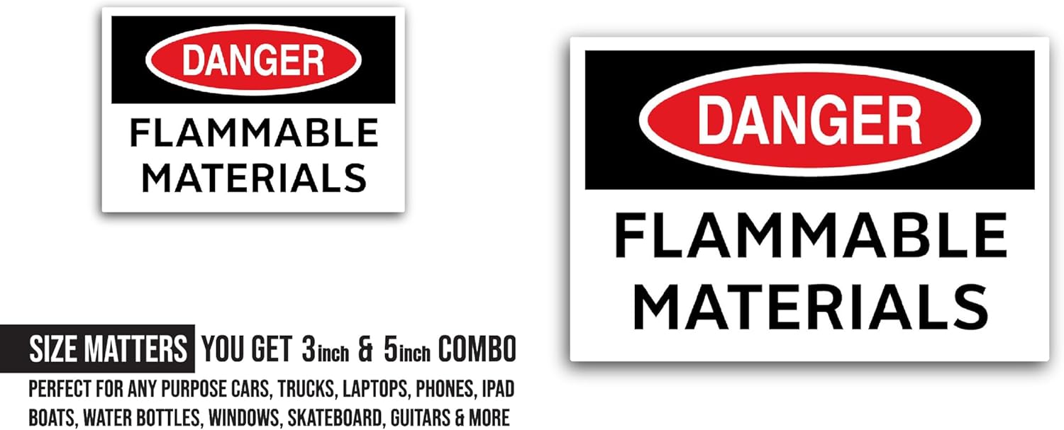 2 (Pieces) 3" and 5" Danger Flammable Material Sticker, Waterproof Vinyl Decals for Many Purpose Like Cars, Trucks, Laptops, Phones, Windows and More