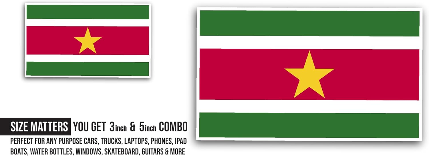 2 (Pieces) 3" and 5" Suriname Flag Sticker, Waterproof Vinyl Decals for Many Purpose Like Cars, Trucks, Laptops, Phones, Windows and More
