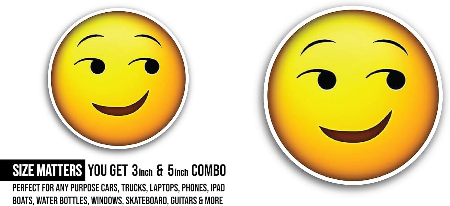 2 (Pieces) 3" and 5" Happy Smiley Face Sticker, Waterproof Vinyl Decals for Many Purpose Like Cars, Trucks, Laptops, Phones, Windows and More