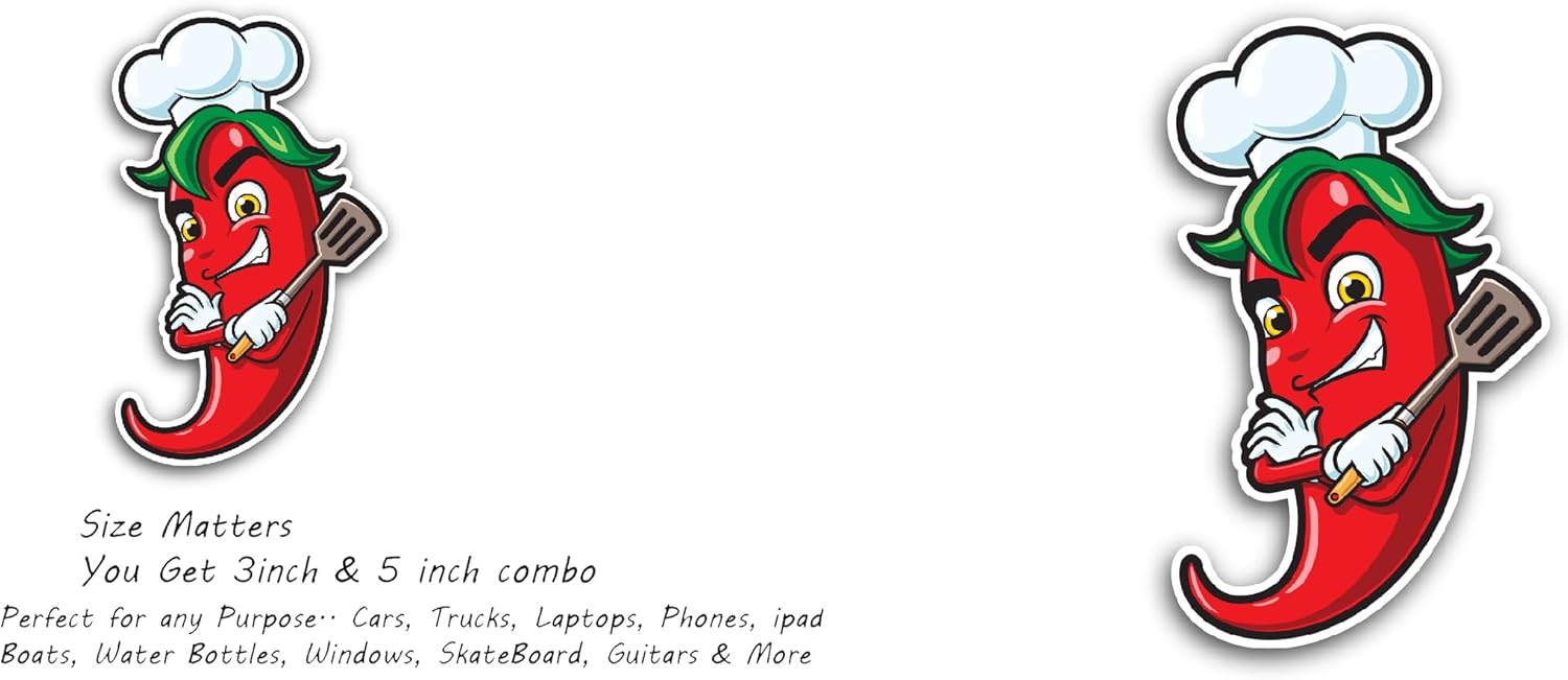 2 (Pieces) 3" and 5" Chili Chief Vector Sticker, Waterproof Vinyl Decals for Many Purpose Like Cars, Trucks, Laptops, Phones, Windows and More