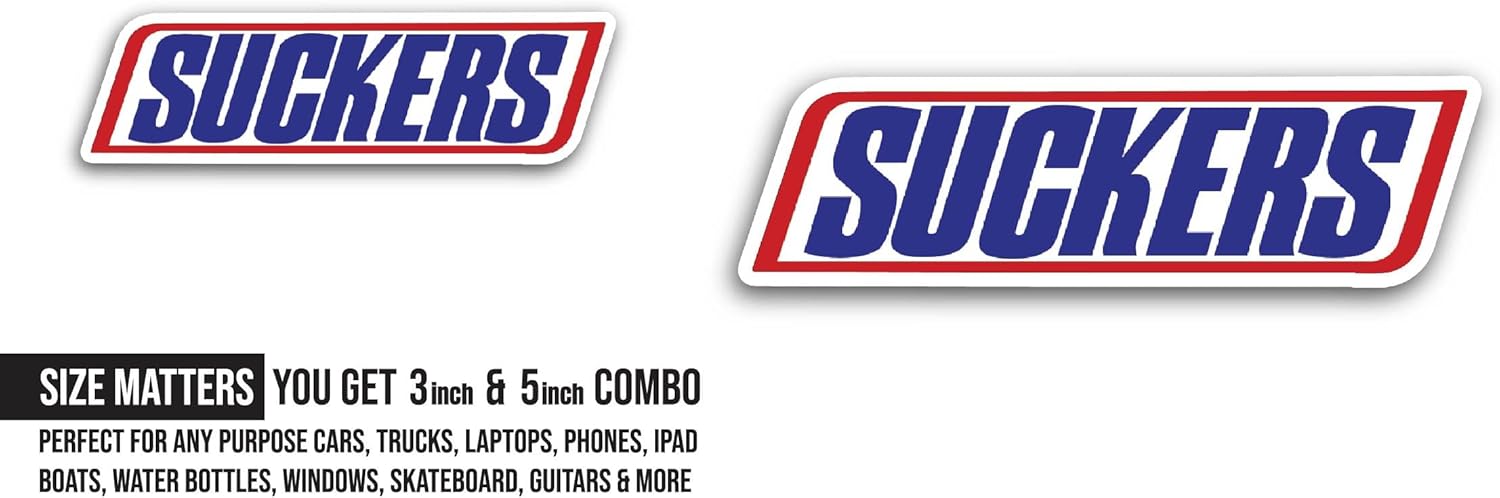 2 (Pieces) 3" and 5" Suckers Sticker, Waterproof Vinyl Decals for Many Purpose Like Cars, Trucks, Laptops, Phones, Windows and More