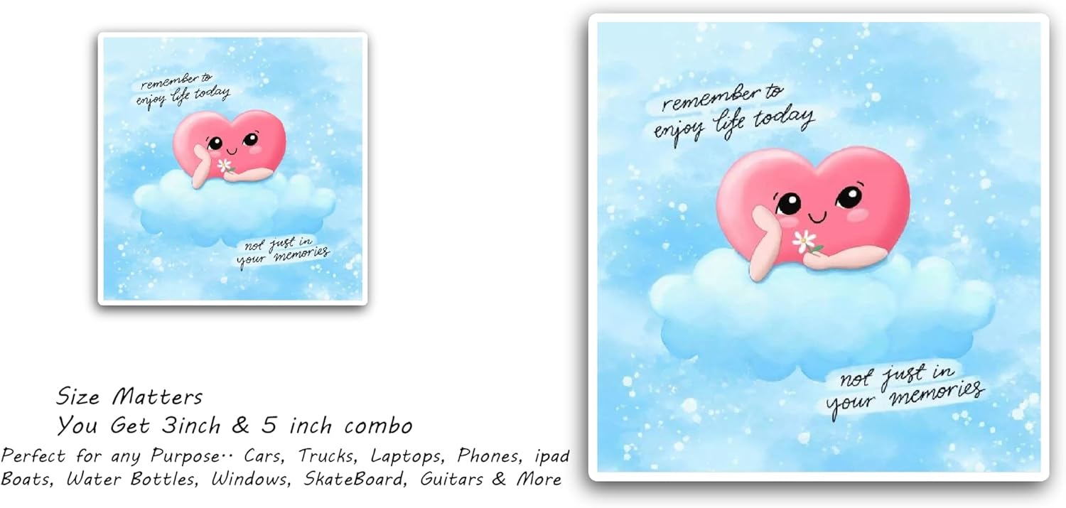 2 (Pieces) 3" and 5" Heart with CloudsSticker, Waterproof Vinyl Decals for Many Purpose Like Cars, Trucks, Laptops, Phones, Windows and More