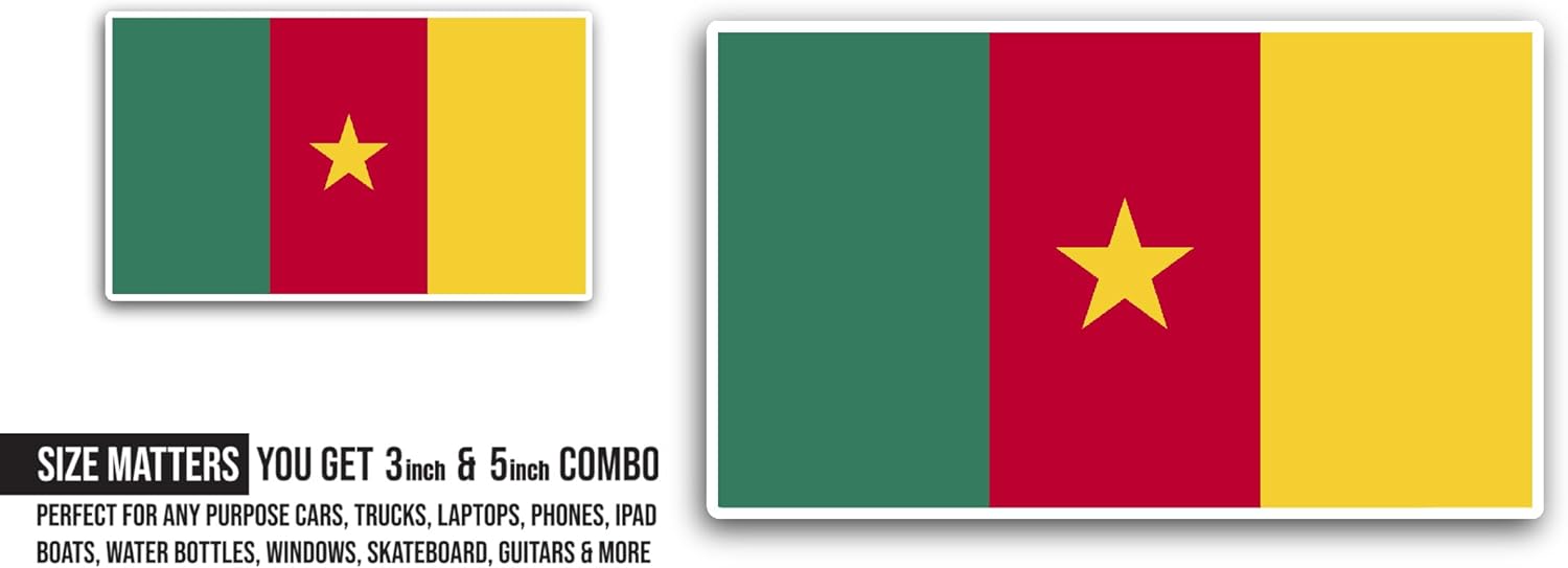 2 (Pieces) 3" and 5" Cameroon Flag Sticker, Waterproof Vinyl Decals for Many Purpose Like Cars, Trucks, Laptops, Phones, Windows and More