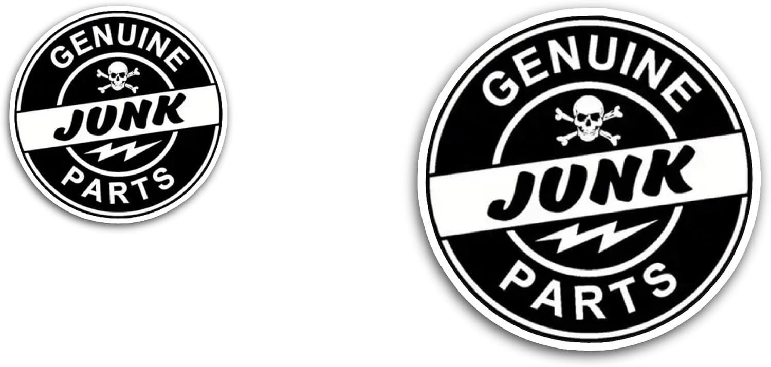 2 (Pieces) 3" and 5" Genuine Junk Parts Sticker, Waterproof Vinyl Decals for Many Purpose Like Cars, Trucks, Laptops, Phones, Windows and More