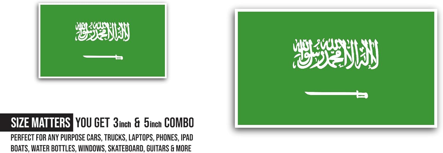2 (Pieces) 3" and 5" Saudi Arabia Flag Sticker, Waterproof Vinyl Decals for Many Purpose Like Cars, Trucks, Laptops, Phones, Windows and More