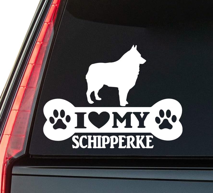 Schipperke Window Vinyl Decal Sticker 6" (White), Waterproof Vinyl Decals for Many Purpose Like Cars, Trucks, Laptops, Phones, Windows and More