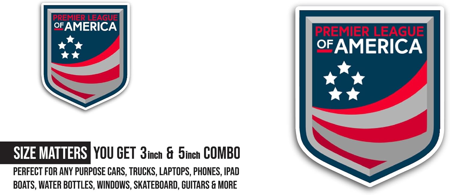 2 (Pieces) 3" and 5" Premier League of Am3rica Sticker, Waterproof Vinyl Decals for Many Purpose Like Cars, Trucks, Laptops, Phones, Windows and More