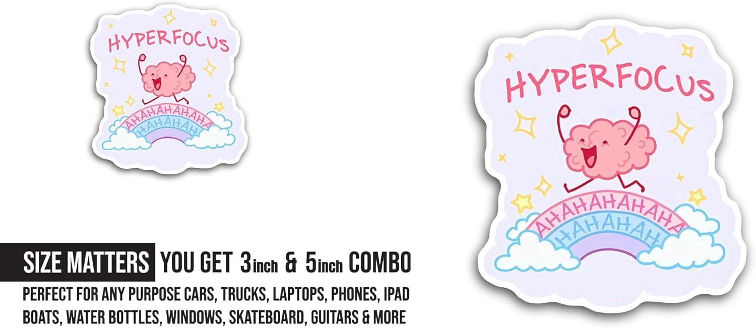 2 (Pieces) 3" and 5" Hyperfocus Sticker, Waterproof Vinyl Decals for Many Purpose Like Cars, Trucks, Laptops, Phones, Windows and More
