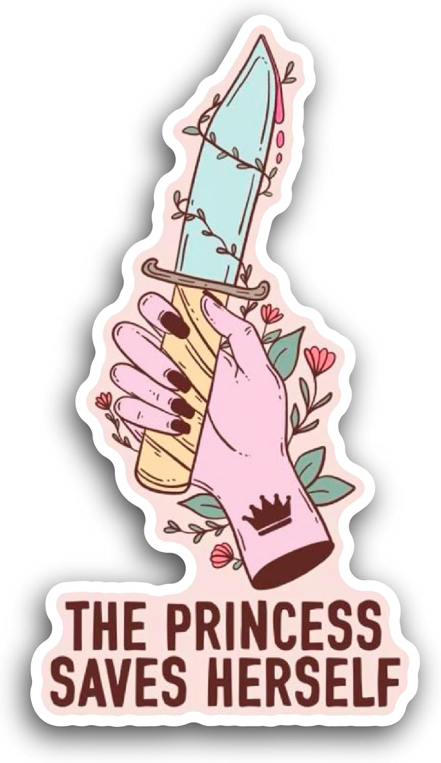 2 (Pieces) 3" and 5" This Princess Saves Herself Sticker, Waterproof Vinyl Decals for Many Purpose Like Cars, Trucks, Laptops, Phones, Windows and More