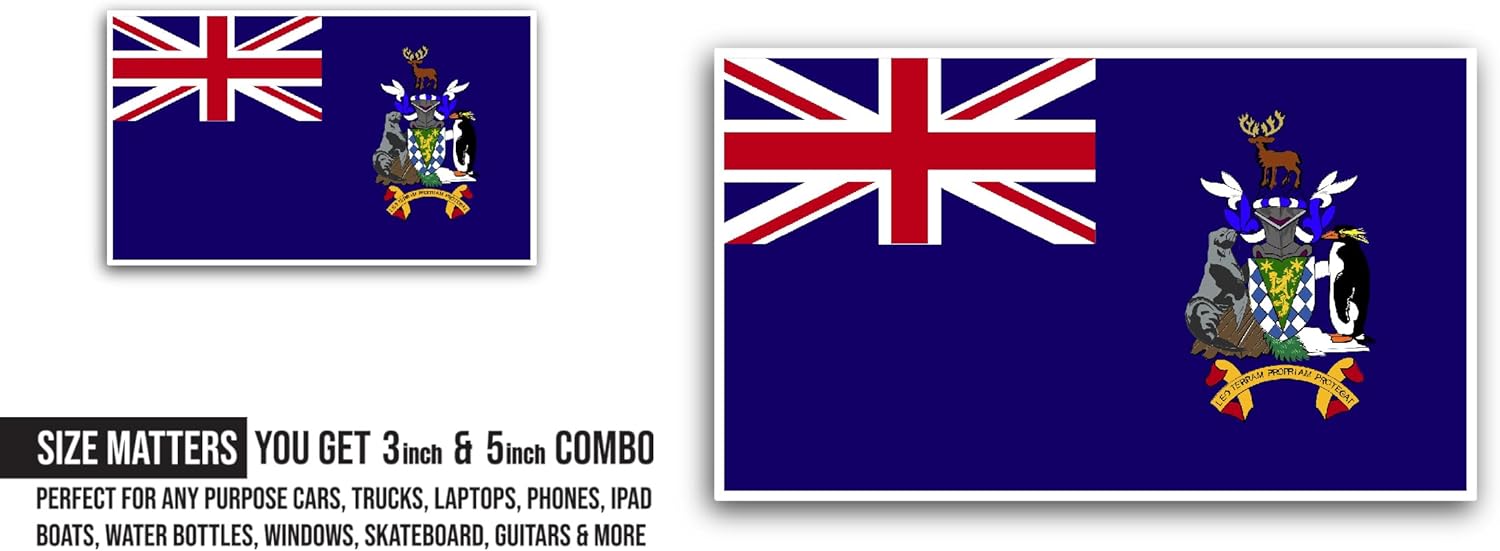 2 (Pieces) 3" and 5" South Georgia and The South Sandwich Islands Flag Sticker, Waterproof Vinyl Decals for Many Purpose Like Cars, Trucks, Laptops, Phones, Windows and More