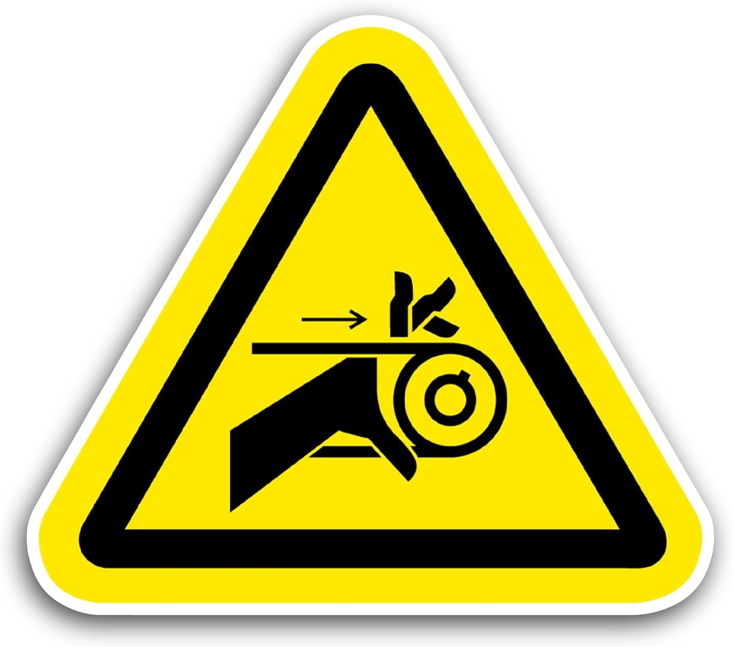 2 (Pieces) 3" and 5" Hand Crush Roller Pinch Point Symbol Sticker, Waterproof Vinyl Decals for Many Purpose Like Cars, Trucks, Laptops, Phones, Windows and More