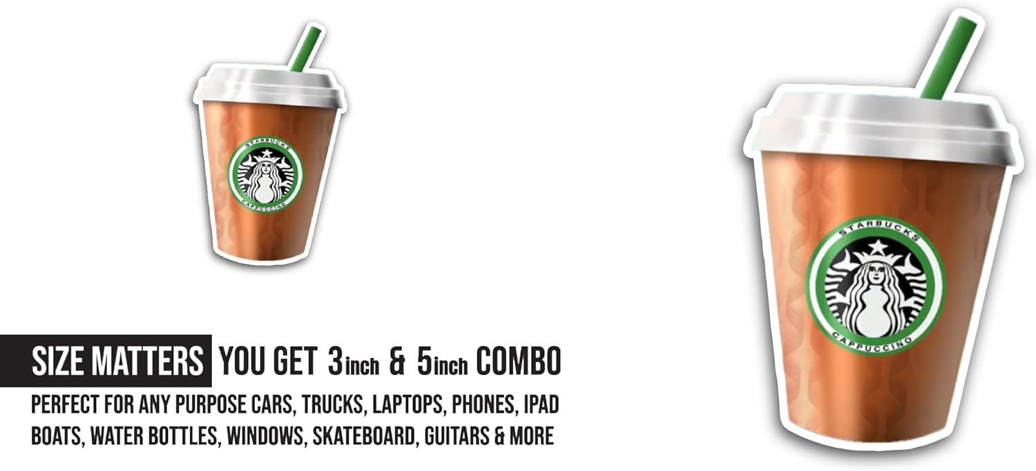 2 (Pieces) 3" and 5" St@rbucks Coffee Sticker, Waterproof Vinyl Decals for Many Purpose Like Cars, Trucks, Laptops, Phones, Windows and More