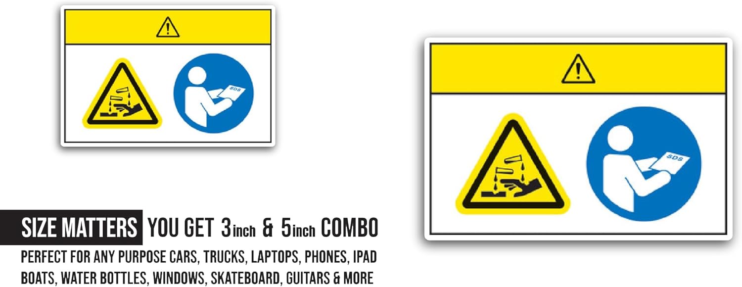 2 (Pieces) 3" and 5" Chemical Hazard Symbol Sticker, Waterproof Vinyl Decals for Many Purpose Like Cars, Trucks, Laptops, Phones, Windows and More